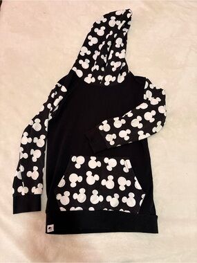 George Hats Black Hoodie Top with Mickey Character Print
